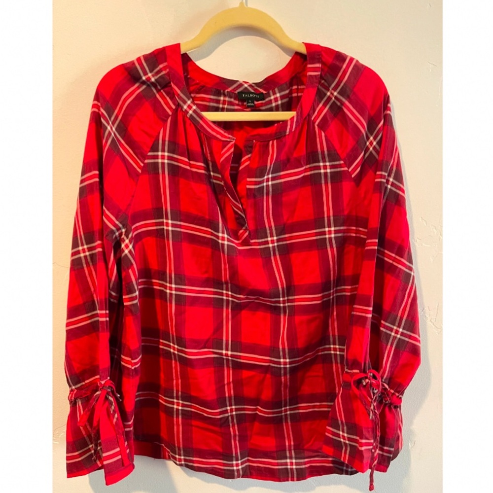 Talbots red plaid cotton shirt NWT